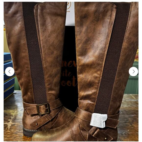 Bullboxer KAYLEY Brown Faux Leather Side Zip Round Toe Knee High Boots Women - Picture 3 of 8